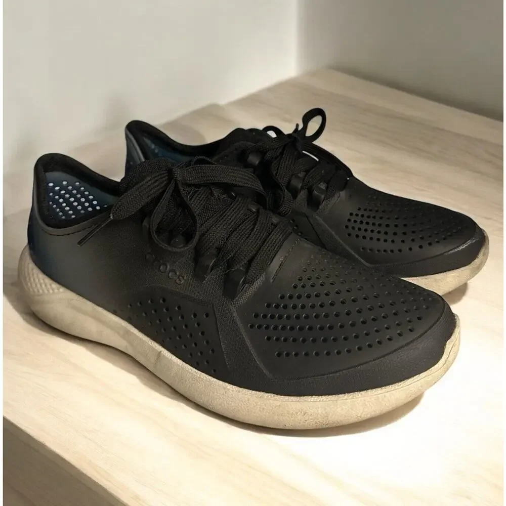 Crocs LiteRide Pacer Shoes Size 8 Lace Up Lightweight Breathable Comfort Blk Blu